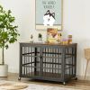 Furniture style dog crate wrought iron frame door with side openings, Grey, 38.4''W x 27.7''D x 30.2''H.